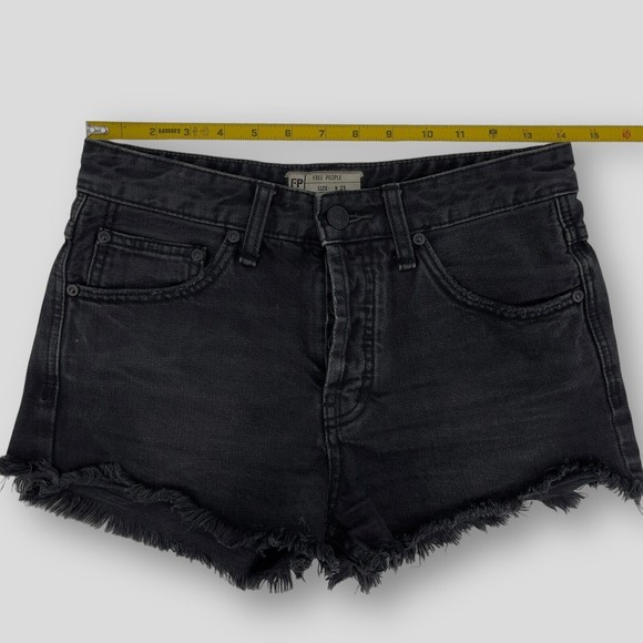 Free People Womens Black Denim Jean Cutoff Shorts Distressed Size 25 Button Fly - Picture 9 of 13